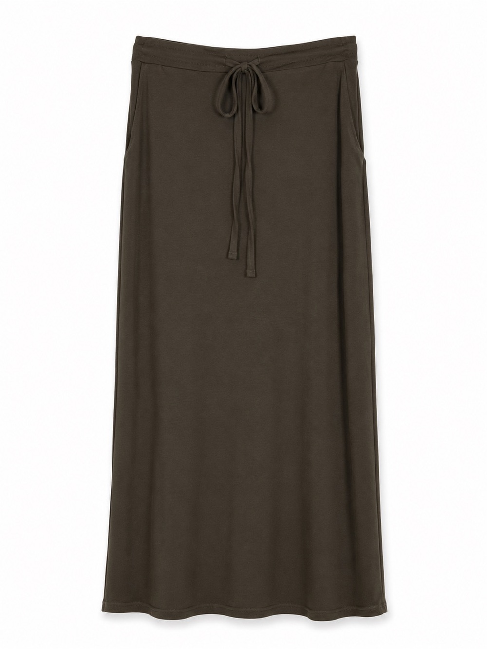 Zenana Olive Green Maxi Skirt Large NWT Drawstring Pocket Stretch Casual Boho